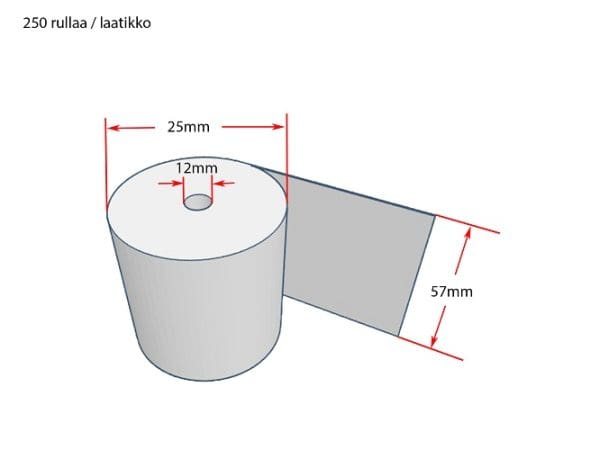 KUITTIPAPERI 57x25x13mm LAATIKKO (250rll)