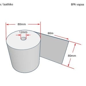 KUITTIPAPERI 80x80x12mm 80m LAATIKKO (30RLL)