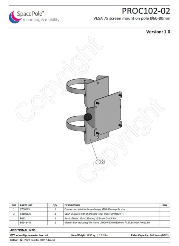 POLE MOUNT FOR POLE 60-80mm VESA 75 - Image 5